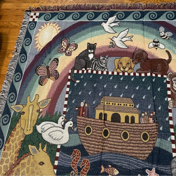 Vtg 1998 American Weavers Noah's Ark Throw Blanket Wall Tapestry USA 52x62 NEW - Picture 5 of 9